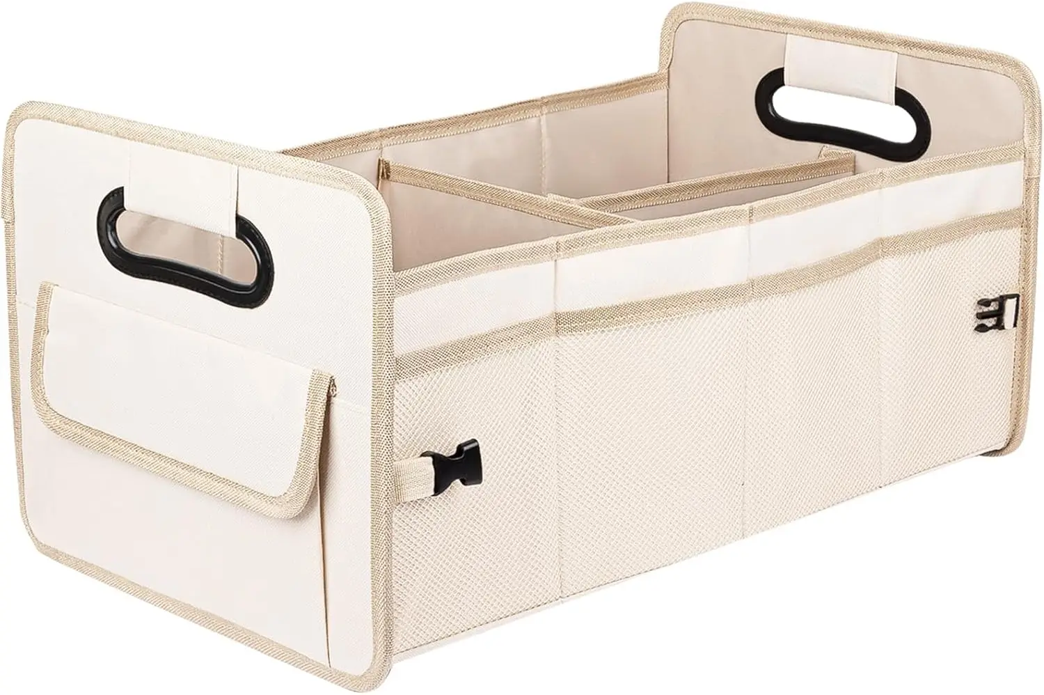 

Collapsible Car Trunk Organizer with Multi Compartments, Adjustable Storage Box for SUV Sedan Truck in Beige