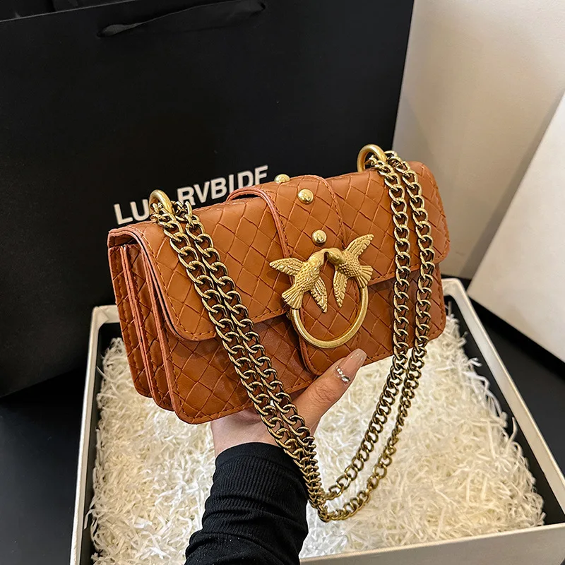 

Minimalist Square Crossbody Bag 2025 Soft Leather Small Shoulder Purse for Women Lightweight Korean Style Bag with Bird Design