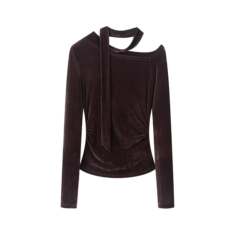 

2026 Spring New Fashionable Sweet Flowing Velvet T-shirt for Women
