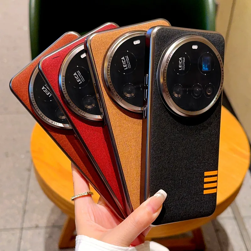 

For Xiaomi 15 Ultra Case Retro Soft Touch Fabric Raised Metal Frame Camera Lens Protection Plating Silver Cover Contrast Color