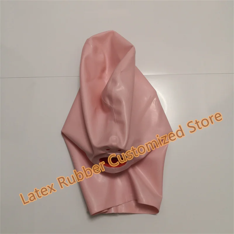 Baby Pink  Latex Hood W short / 15CM Long Nose Tube Red Teeth Gag Rubber Mask Back Zip Men Women Halloween Cosplay Costume