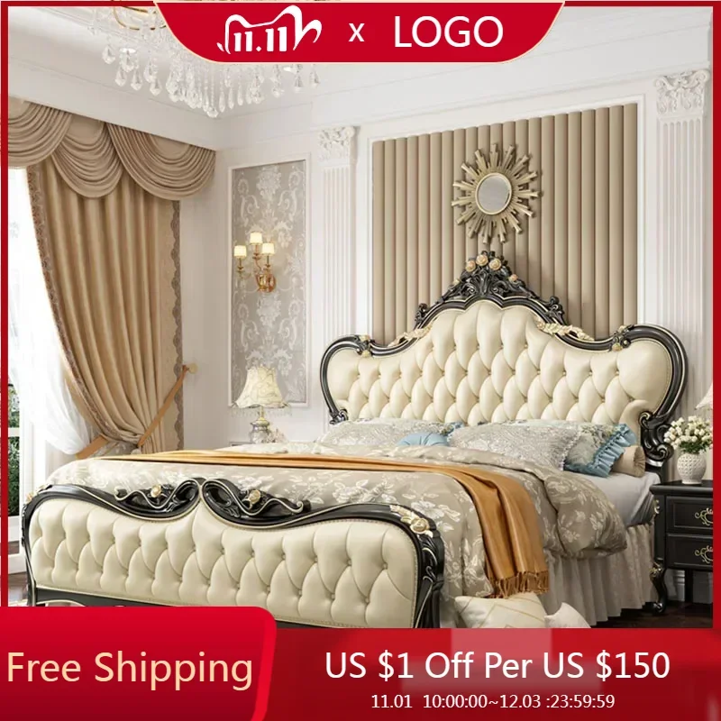 Royal Queen Bed Double King Drawers High End Headboard Frame Double Bed Girl Sleeping Cama Matrimonio Furniture For Bedroom