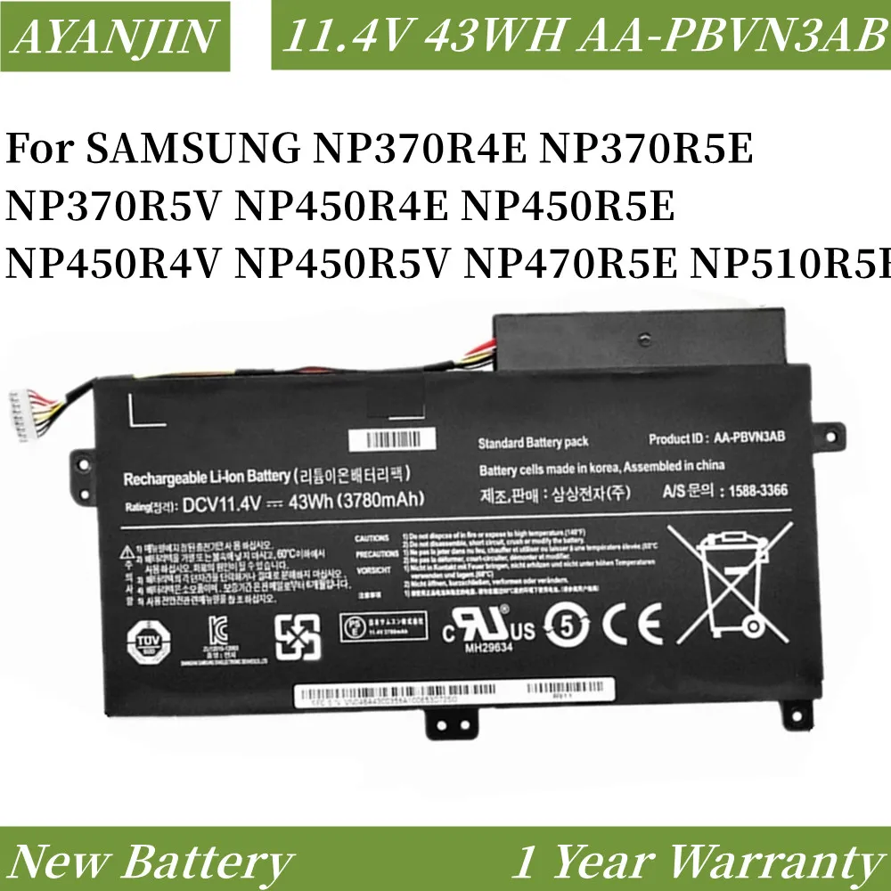 43WH AA-PBVN3AB Laptop Batterij Voor Samsung NP370R4E NP370R5E NP370R5V NP450R4E NP450R5E NP450R4V NP450R5V NP470R5E NP510R5E