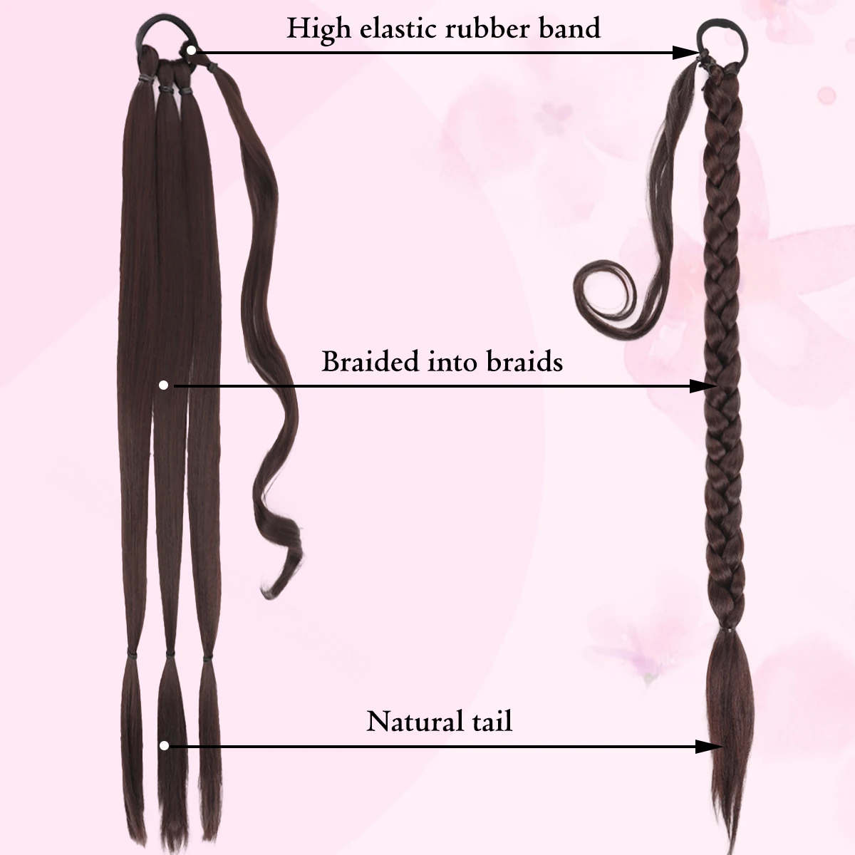 22-40인치 합성 브레이드 포니테일 가발 여성용 탄성 고무 밴드 가짜 포니테일 헤어 익스텐션 포니테일에 감싸서 착용