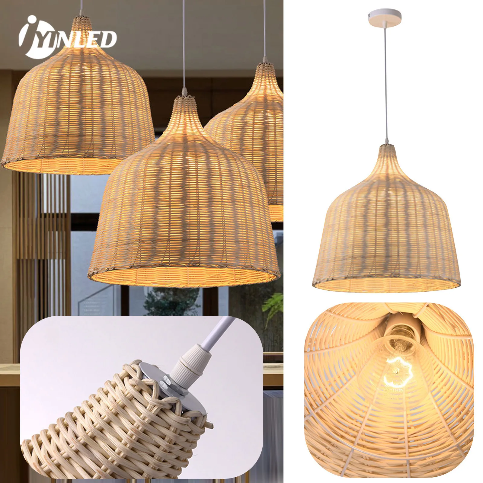 

26/30/35/45/60cm Home Decor Restaurant Retro Vine Woven Hanging Lamp Homestay Hotel Tea Room Creative Hand Woven E27 Chandeliers