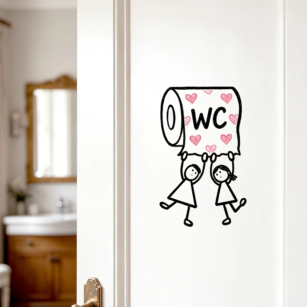 Fun Heart-Shaped Pattern WC Bathroom Logo Sticker Durable PVC Self-Adhesive Humorous Toilet Mural for Bathroom Decor B06