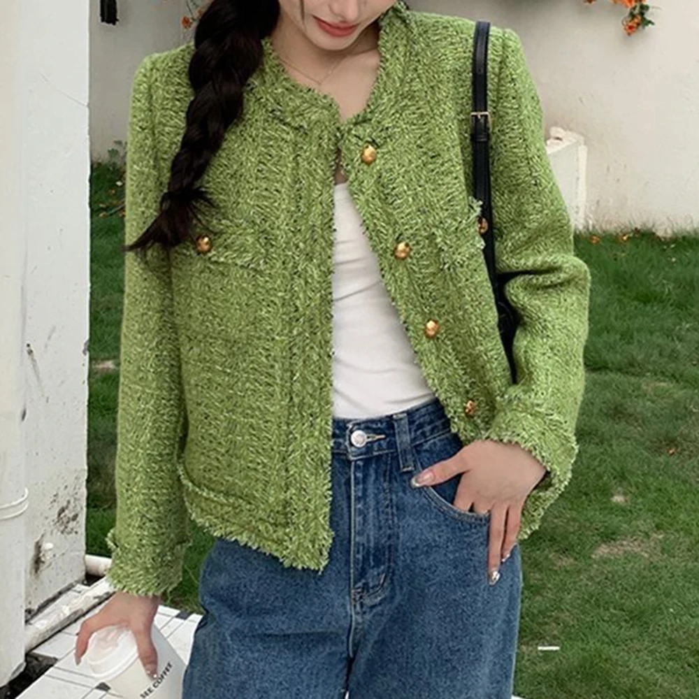 

Green small fragrant jacket women's short 2025 spring new French celebrity temperament small high-end top