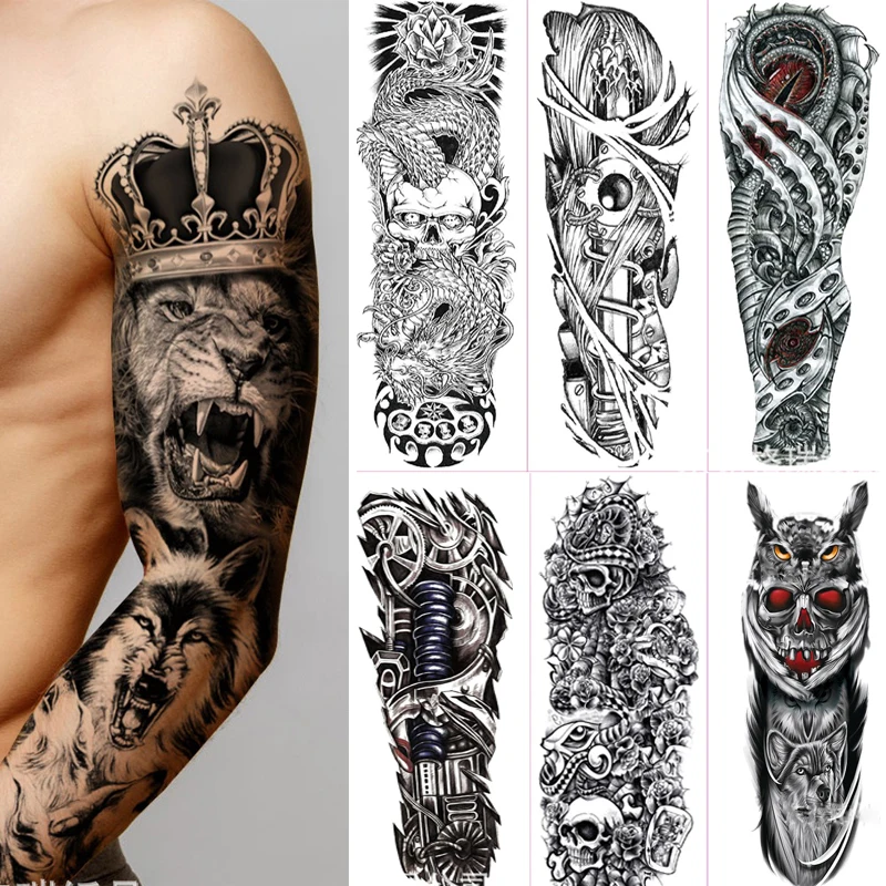 

Татуировка на всю руку, временная татуировка на ногу, наклейка WaterTransfer, голова волка, цветок, татуировка на руку, татуировки, наклейки