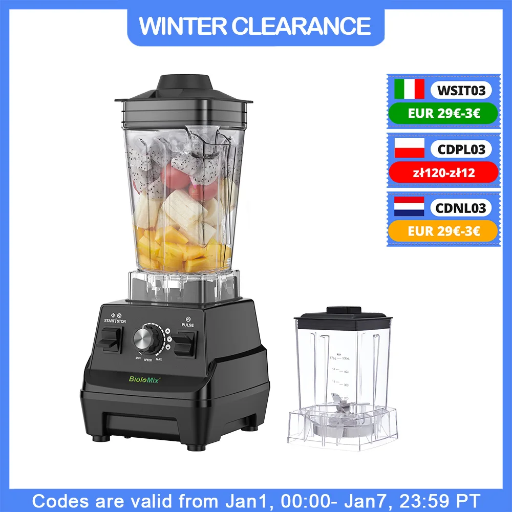 Mini Pro BioloMix 1800W wysokiej mocy Blender do Smoothie bez BPA 1,8l i 0,6l podwójny słoik wysokowydajna sokowirówka mikser kuchenny