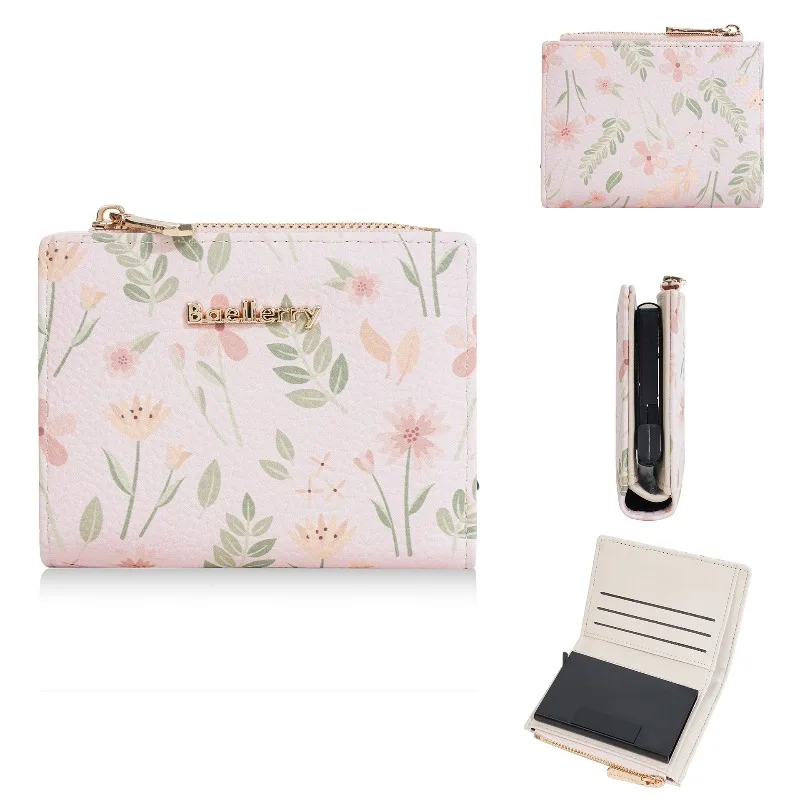 Baellerry Women's Soft Wallet Fashion Print Card Holder Coin Purse Multi-Functional Zipper Swipe Wallet