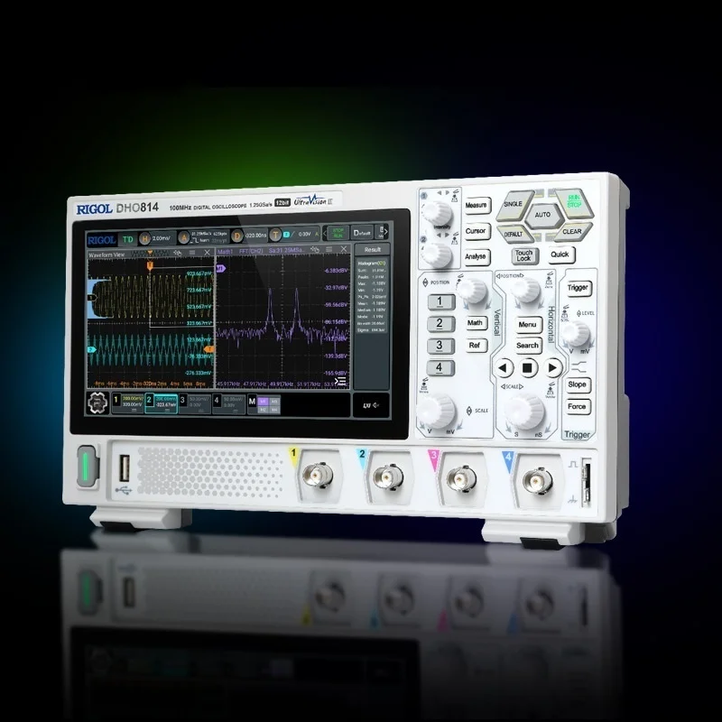 DHO814 Digital Oscilloscope 4 Channels 100MhZ Bandwidth 1.25GSa/s Sampling Rate 25Mpt 7-inch TFT Storage Desktop Oscilloscope