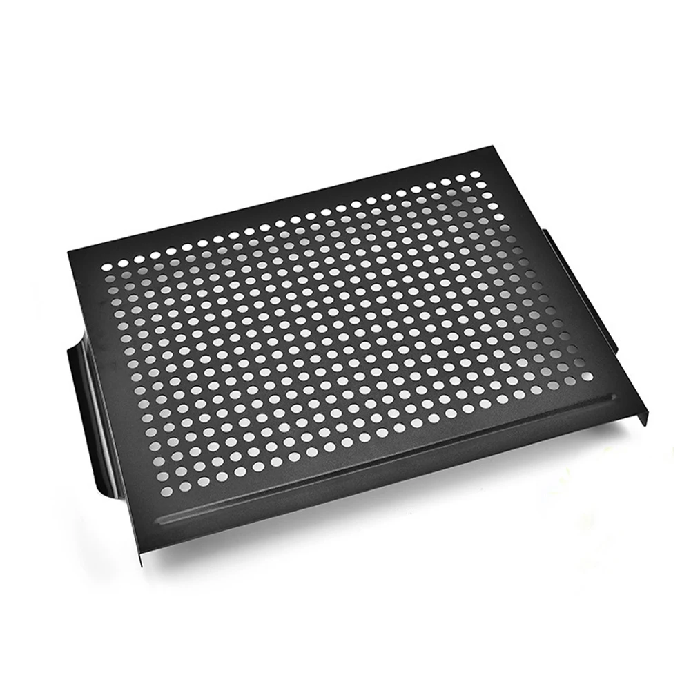 Carbon Steel Grill Pan 40.5 x 29 x 2 cm Nonstick Coating Perforated Base Optimized for Outdoor Cooking and Portable Use