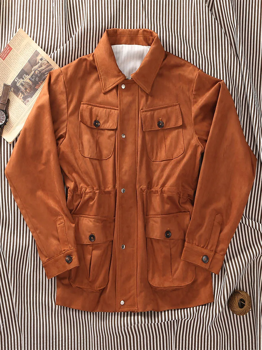 PT Custom Safari Jacket Men's Mid-Length Suede Waist-Defining Coat M65 Urban Style