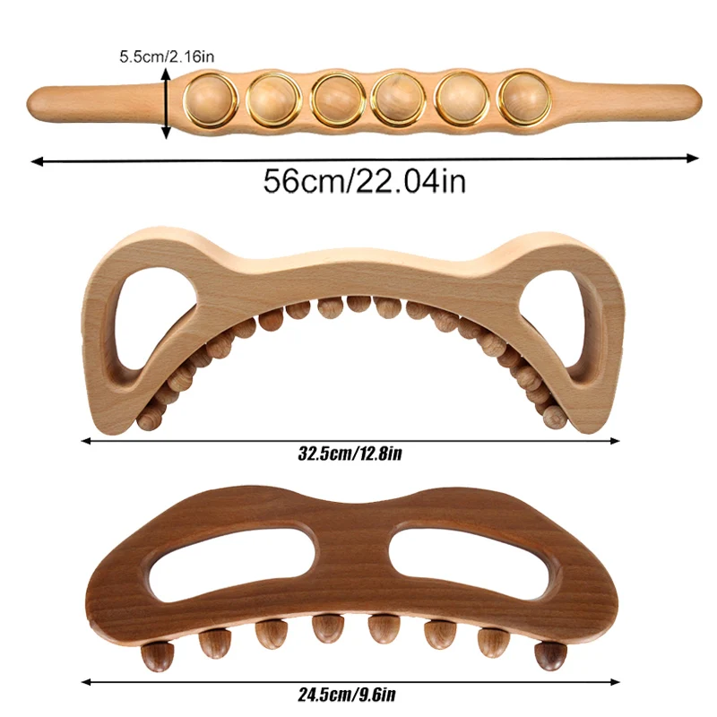 Wood Therapy Massage Tools, Lymphatic Drainage Massager, Handheld Massage Stick & Wood Therapy Tools, for Body Sculpting