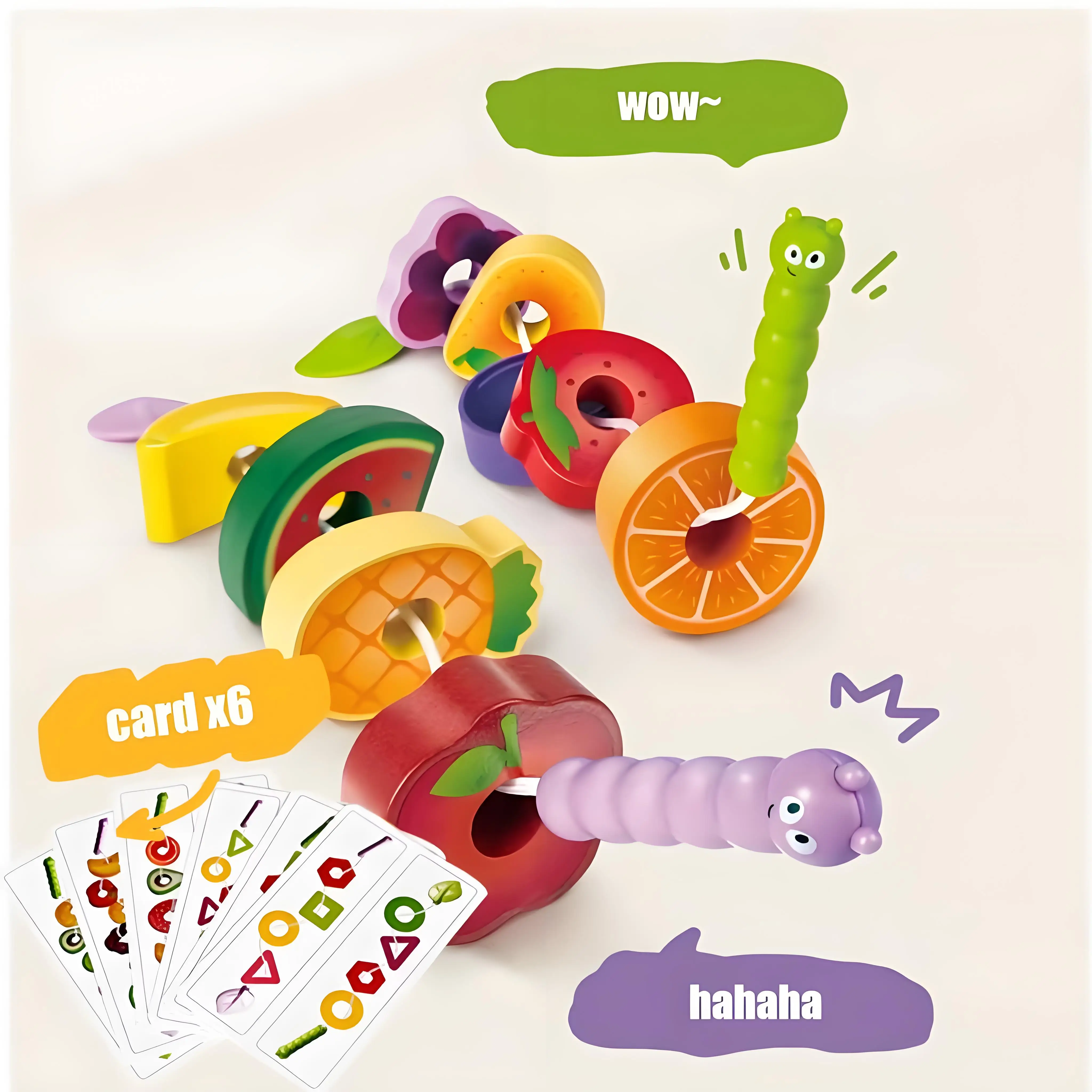 Jouet de jeu de cordes de conception de fruits et légumes (1 boîte), jouet d'éducation précoce pour enfants, jouet de Coordination de reconnaissance de forme et de couleur