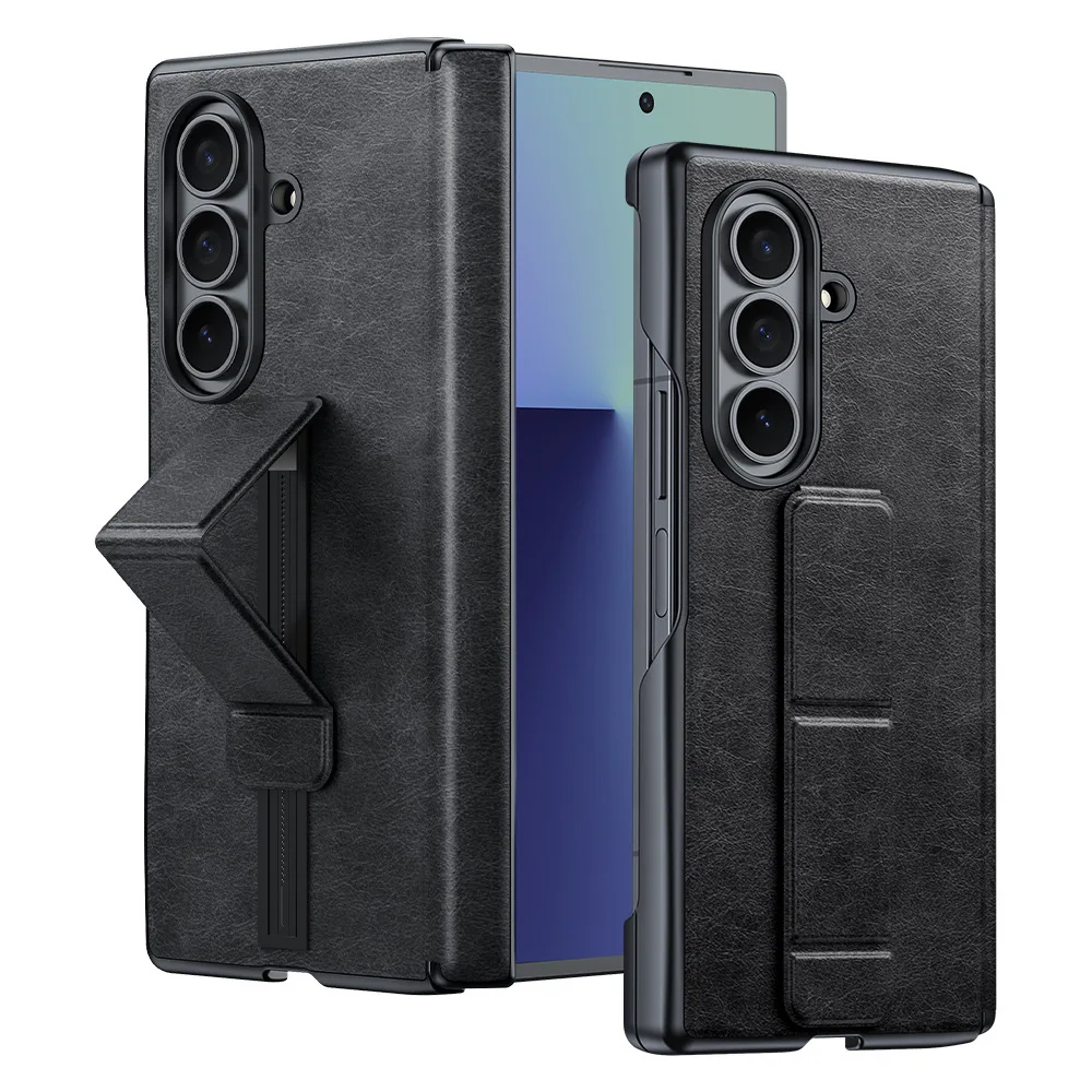 For Samsung Galaxy Z Fold 7 Slim Case Retro Business Leather All Inclusive Protection Hinge Protection Wristband Kickstand Cover
