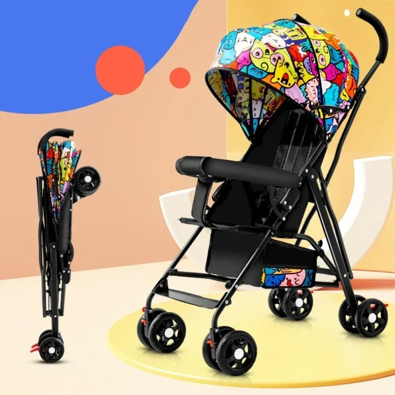 Carrinho de bebê dobrável, leve, infantil, com grande guarda-sol à prova de vento, super suporte de carga, carrinho de bebê para meninos e meninas