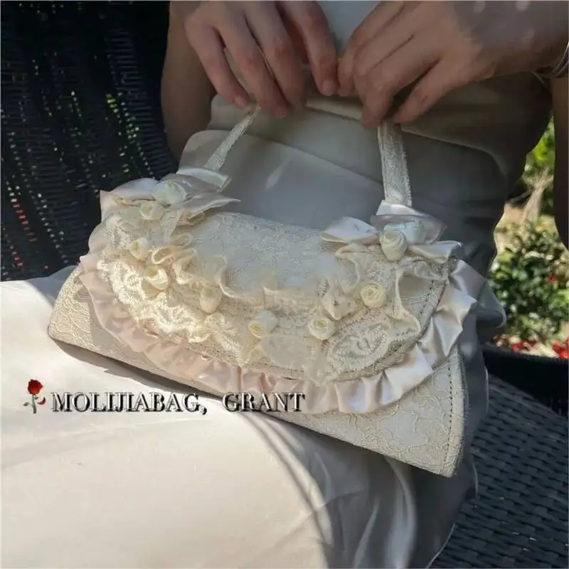 Bloom Fairycore Aesthetic Handbag Women Retro Haruku Lolita Pearl Sweet Shoulder Bags Female Vintage Handle Handbags Ladies