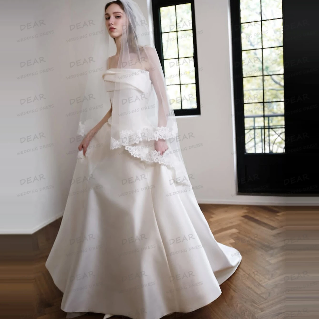 Robes De mariée en Satin plissé Simple pour femmes, ligne A, Sexy, sans bretelles, sans manches, avec traîne De balayage, personnalisées