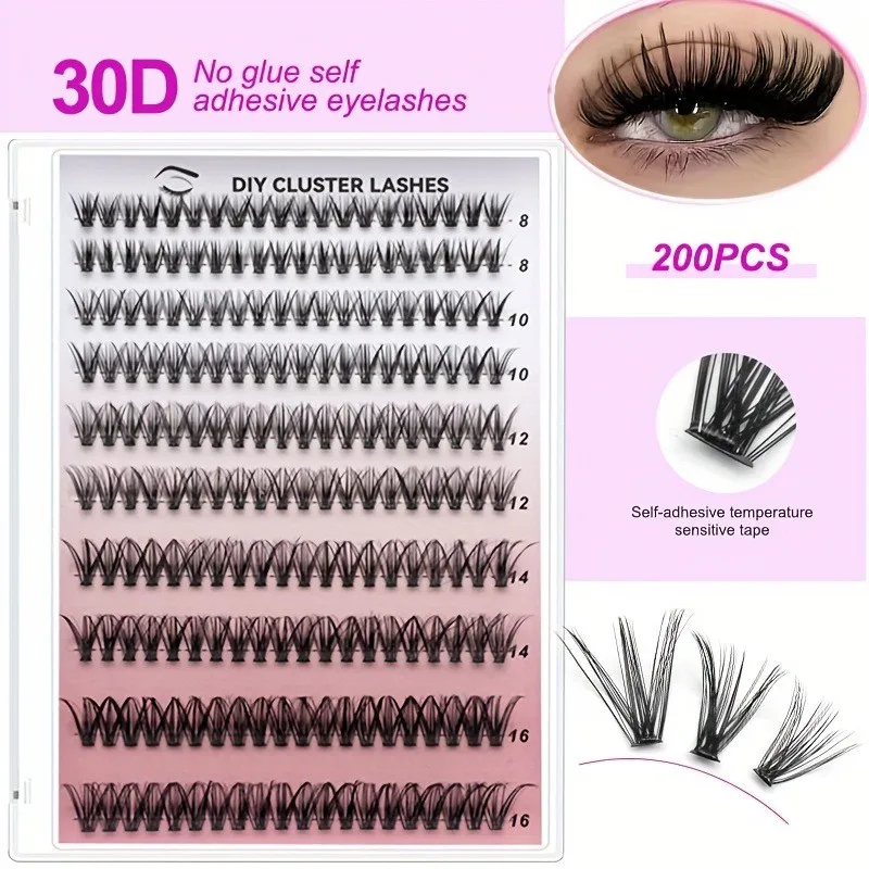 30D40D Single Cluster Dense Simulation Fluff Self-Adhesive False Eyelashes No Glue Required Fake Eyelashes book for Natural Look