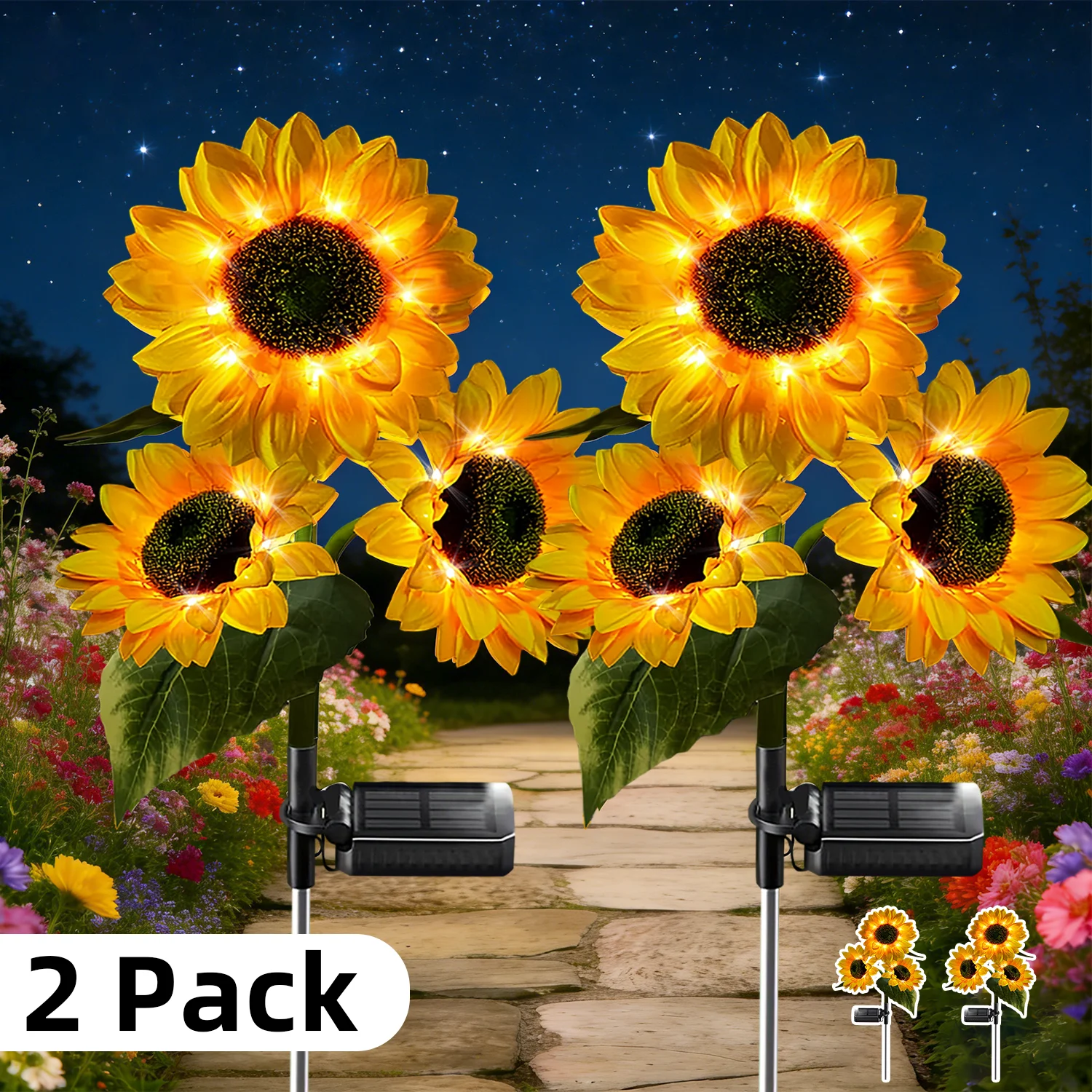 Flower Photography Led Lighting Pack - 2 verpakkingen zonne-zonnebloem LED-tuinverlichting - levendige