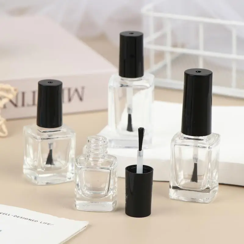 New 5/10/12/15ML Empty Clear Glass Nail Polish Bottles With Brush Cap Refillable Containers For Nail Art Lip Golss Liquid Sample