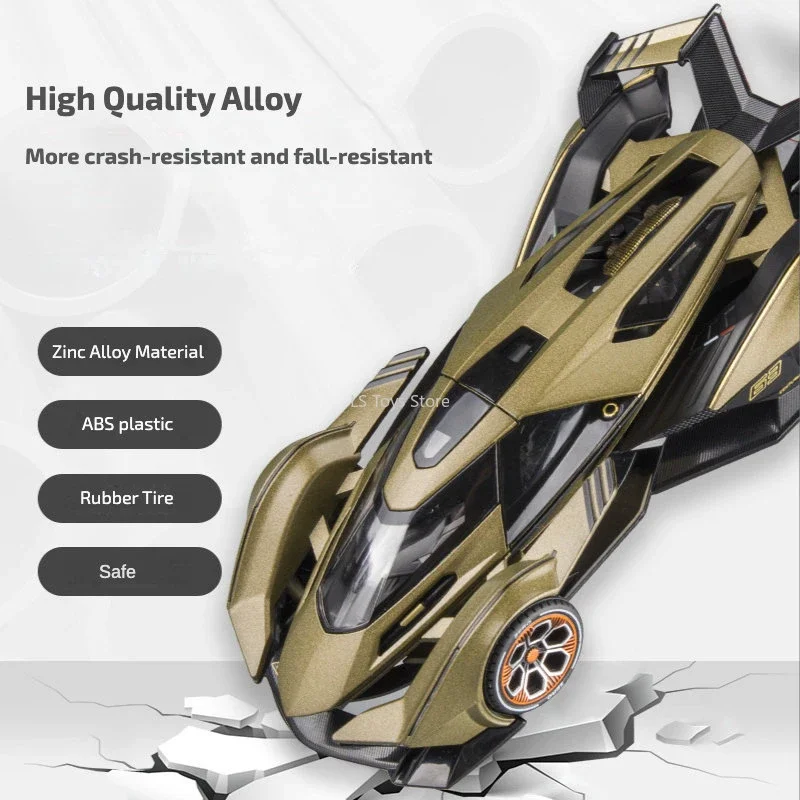 1:22 Lamborghini Vision Gran Turismo V12 GT Diecast Metal Alloy Model car Sound Light Pull Back Collection Toy Gift  car model