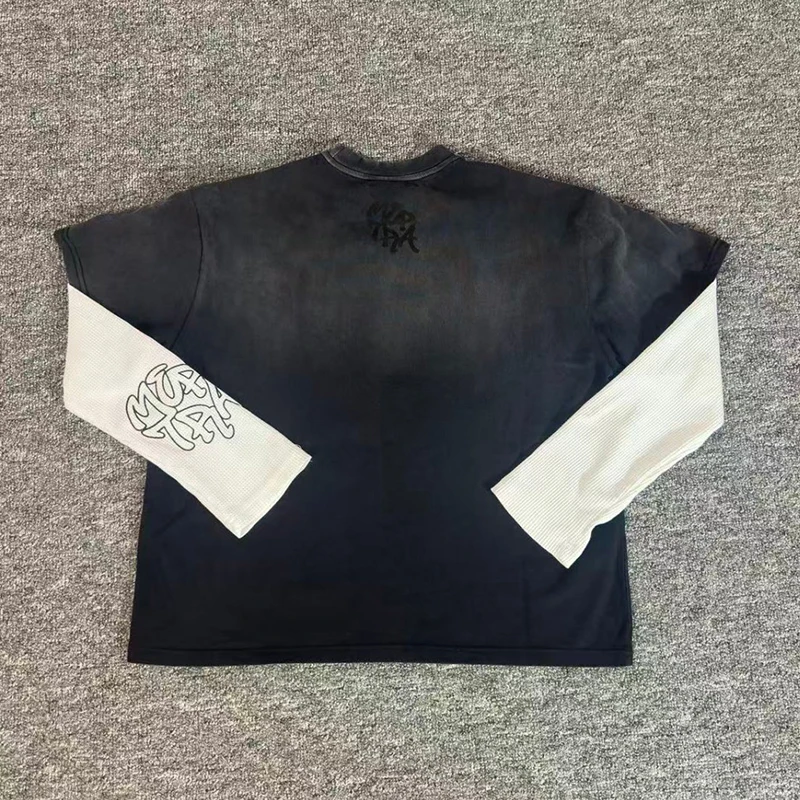 

Мужские и женские уличные модные топы с длинными рукавами Mertra, черные футболки с вышивкой и логотипом Mertra, настоящая фотография