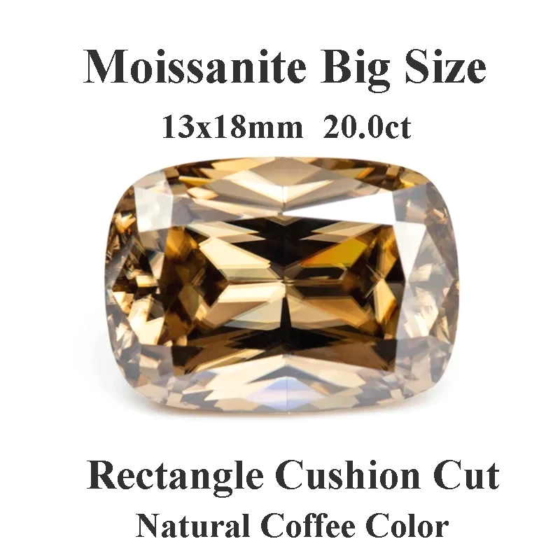 

Moissanite Stone Big Size Natural Coffee Color Rectangle Cushion Cut for Diy Charms Jewelry Loose with GRA Certificate