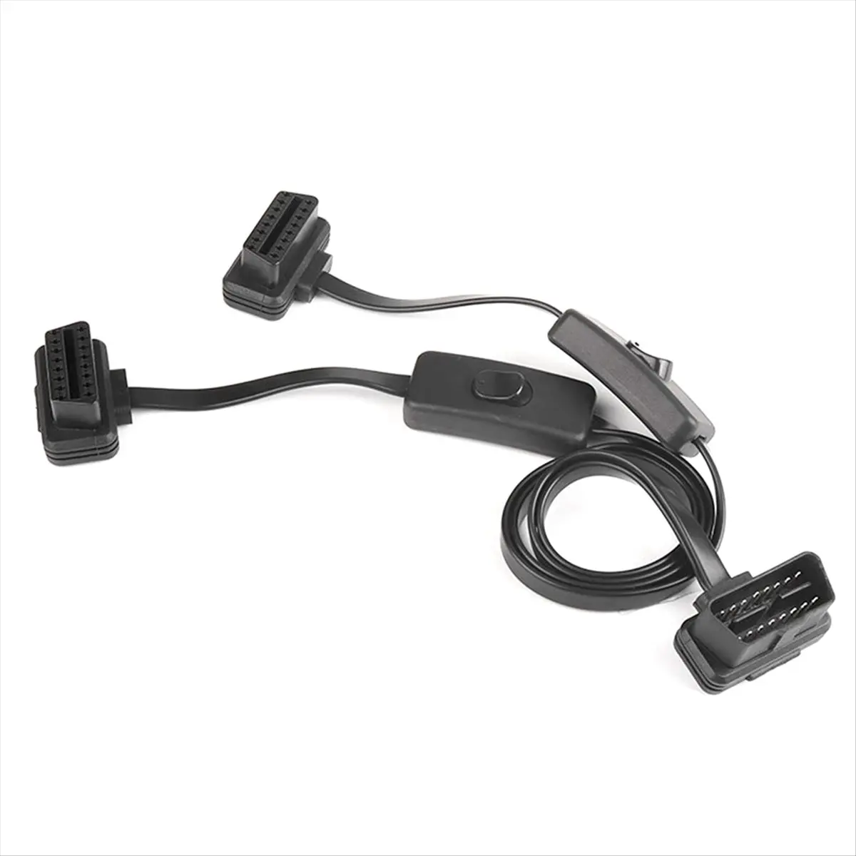 Super Sale 60CM Long OBD2 16Pin with Switch Extension Cable Flat Wire Adapter Auto 1 Male to 2 Female OBD 16 Pin Convert Plug