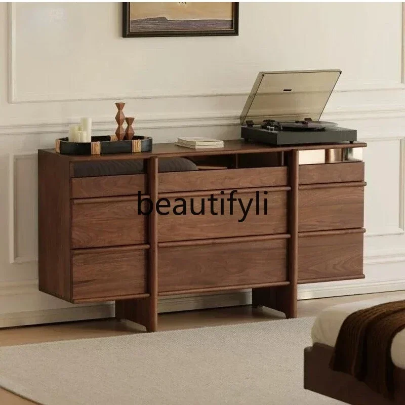 32North American black walnut living room chest cabinet pure solid wood bedside locker storage cabinet