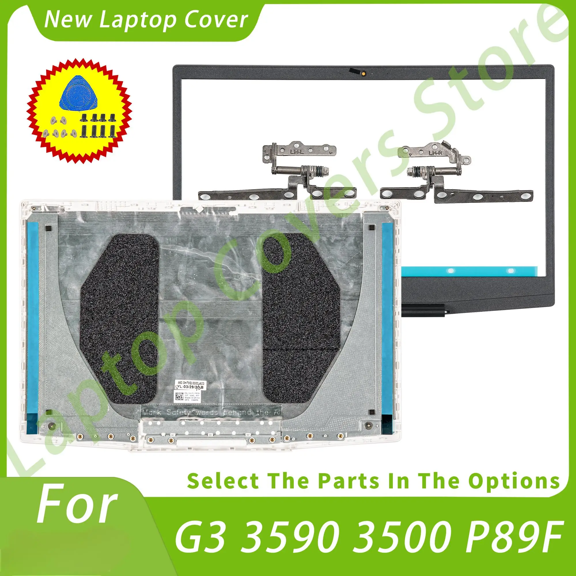 NEW White Back Cover 03HKFN For G3 3590 3500 P89F New Top Case Bezel 07MD2F Hinges 15.6inch Replace