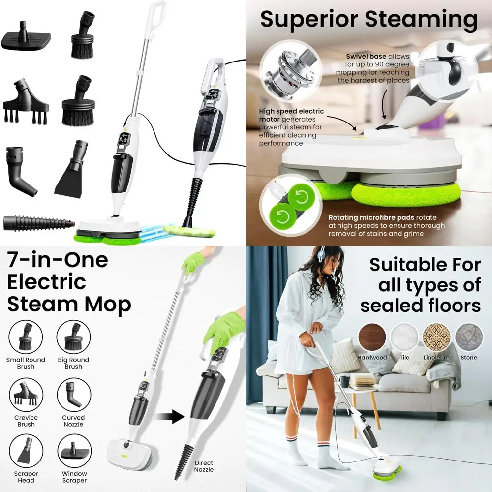

Multi-Functional Steam Mop for Hardwood and Tile Floors, Kitchen Appliances, and Window Cleaning with Adjustable Steam Modes