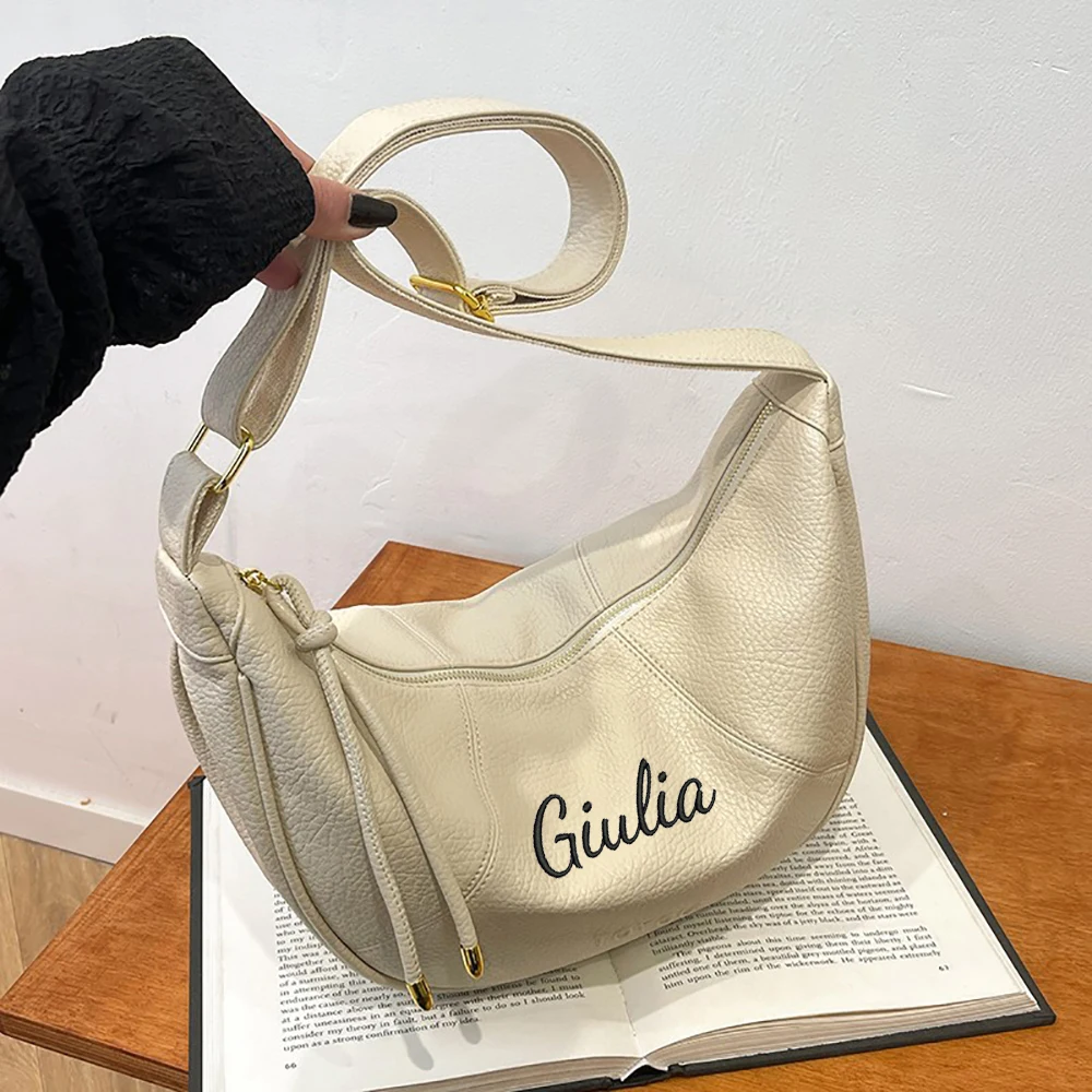 

High-end Soft Leather Texture Bag For Women, New Trend Versatile Custom Embroidery Crossbody Bag, Shoulder Retro Dumpling Bag