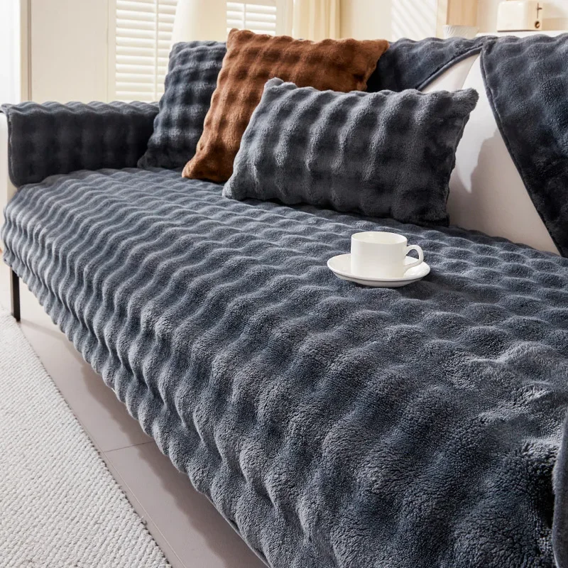 Flanell-Sofabezüge für Wohnzimmer, warme weiche Plüsch-Sofas, Mattenkissen, luxuriöse rutschfeste Winter-Couch-Schonbezüge, Armlehnen-Handtuch
