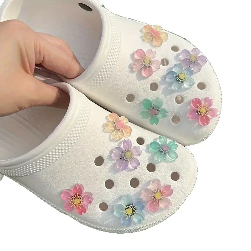 12PCS/1Set Cherry DIY Detachable Buckle Shoes Accessories Blossom Shoe Charms Set Colorful Flower Advanced Shoe Decorations