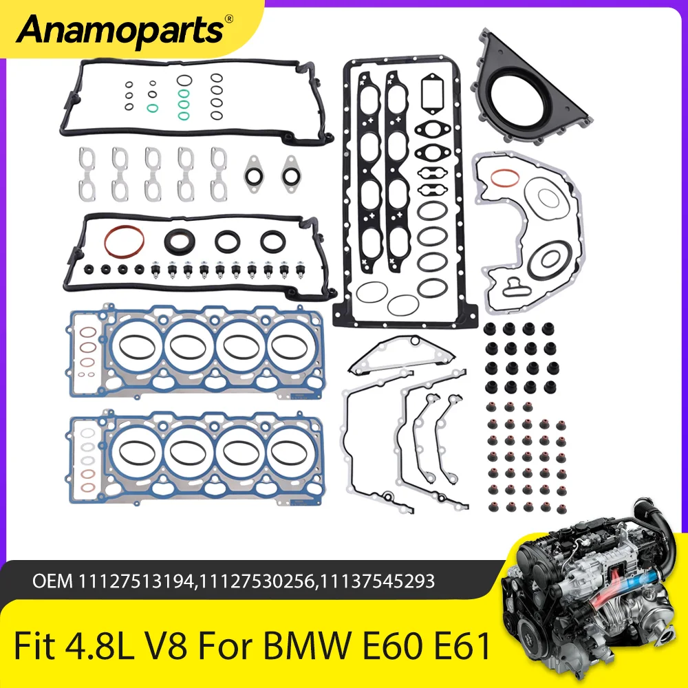 

Engine Full Gasket Set Fit 4.8 L V8 GAS N62B48 For 04-10 BMW E60 E61 E63 E64 E65 E66 E53 E70 550i 650i 750i X5 4.8L 11127513194