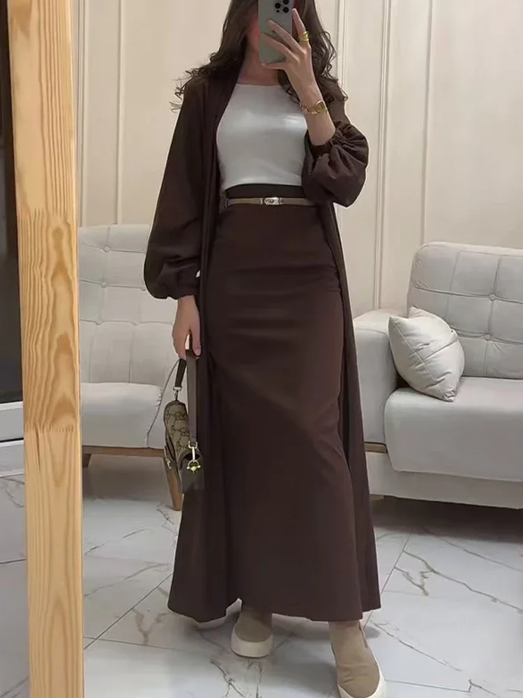 أنيقة الصلبة سترة طويلة تنورة قطعتين مجموعة النساء خمر مزاجه المألوف التعادل متابعة حفلة عطلة مكتب الملابس 2025
