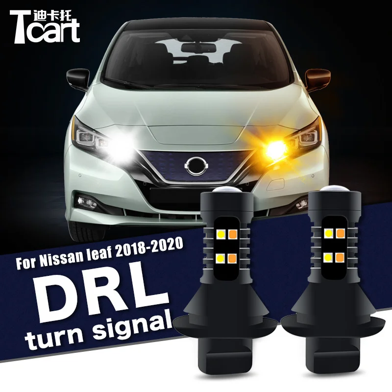 for Nissan Leaf  (ZE1)  2018 2019 2020 2Pcs Led Daytime Running Light turn drl 2in1 Driving safety  Car accessories