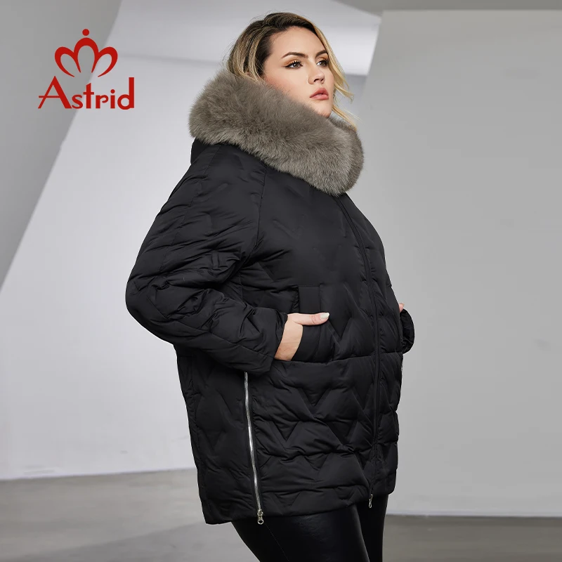 Astrid Women\'s Jacket Winter 2023 Plus Size Down Jackets Big Fur Collar Hooded Coat Women Parka Embossing Female Clothing 10526