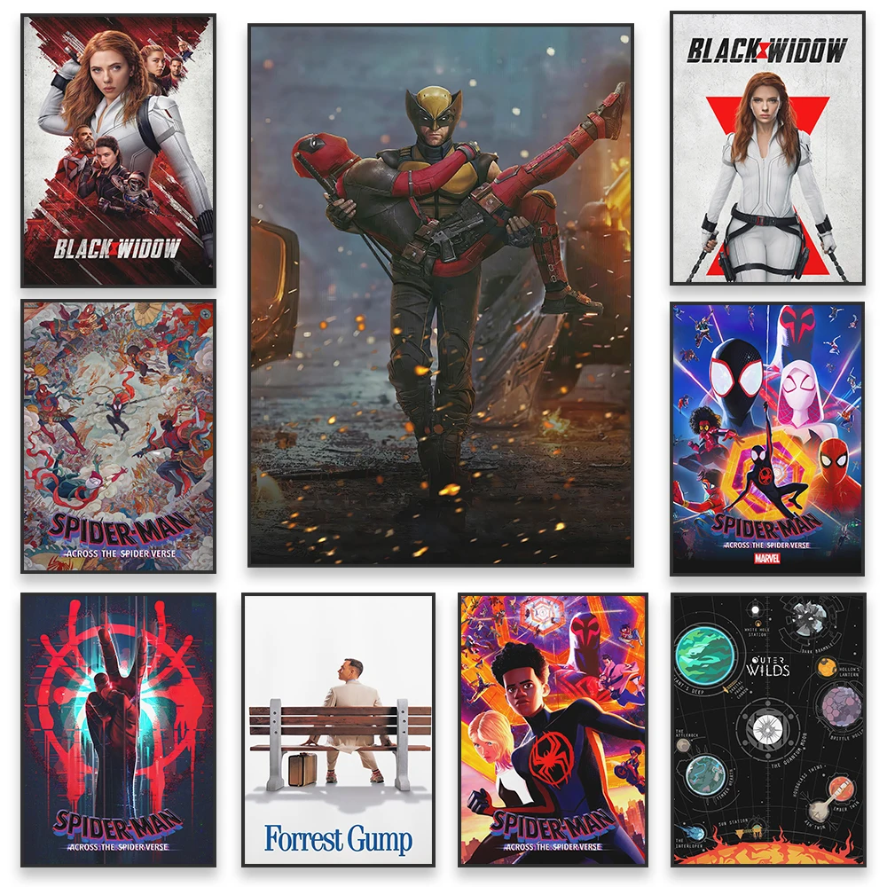 Superhero Movie Poster Spider Man Prints Deadpool & Wolverine Canvas Painting Classic Black Widow Film Picture Home Decoration