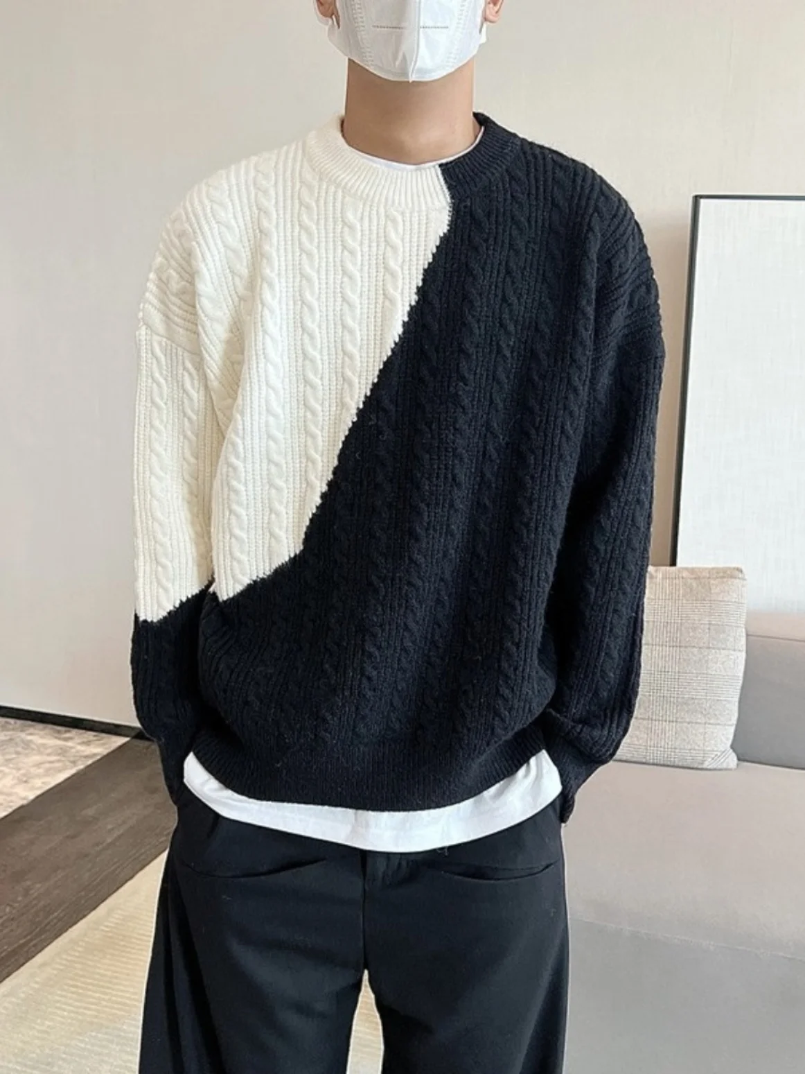 

Вязаный свитер в стиле ретро, мужской повседневный теплый осенний длинный свек, круглый Ne Youthful Vitali, модный INS, высококачественное ощущение