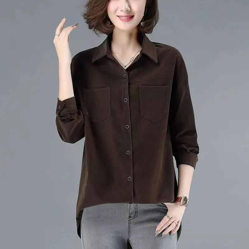 Casual Cotton irt Women's Long Sve Mid-Length Spring Autumn New Sle Korean Loose Mom Casual irt Coat for Middle-Aged...
