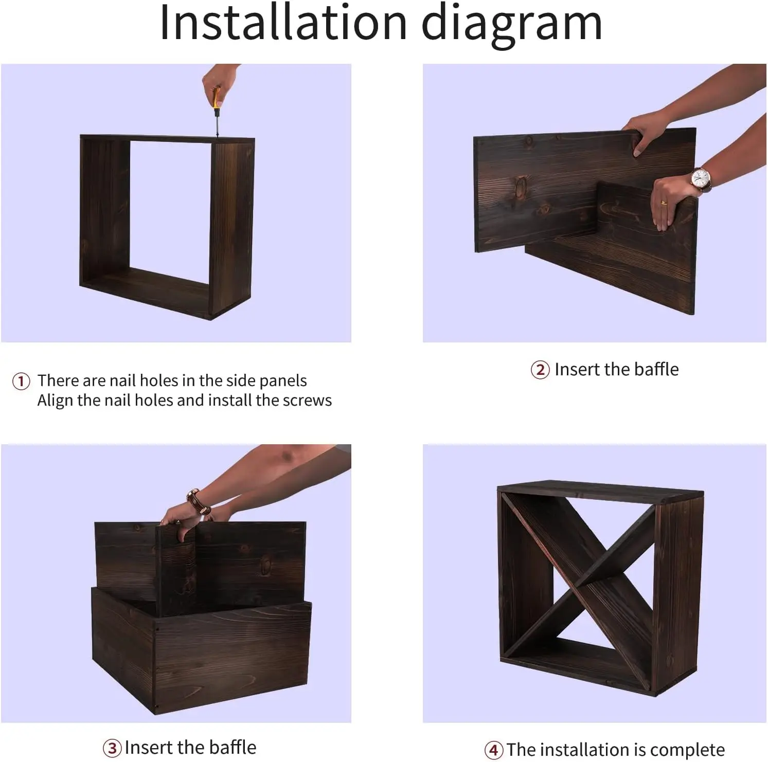 Wine Rack countertop Wooden Stackable Storage Rustic Retro Style Cube 24-Bottle Wooden Wine Rack Wine Cabinet (Dark Brown)