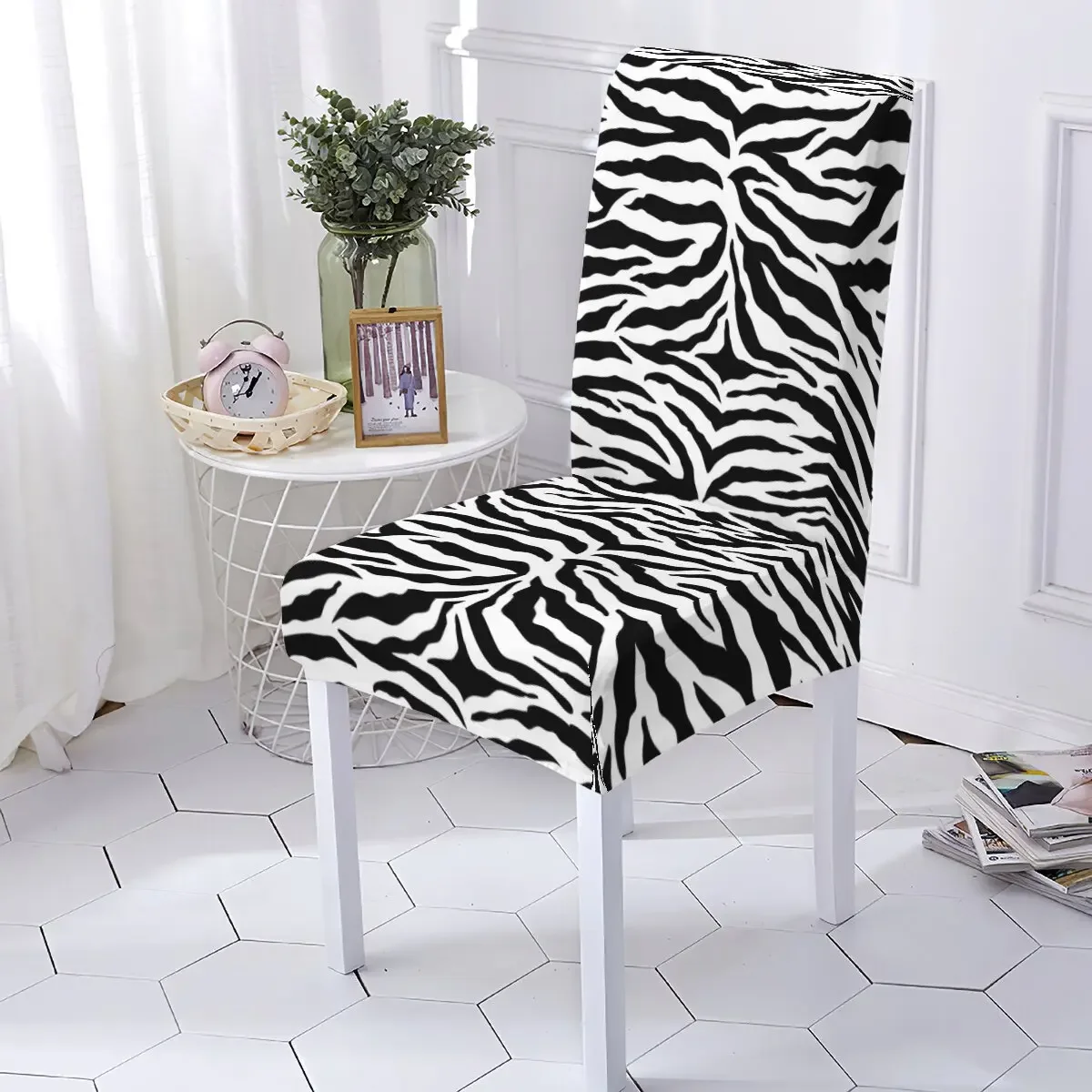 Leopard Print Spandex Stretch Chairs Covers Dining Polyester Elastic Washable Seat Covers Home Spandex Elastic Chair Slipcover