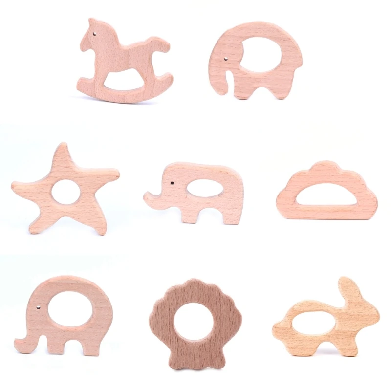 

Wood Teething Rattle Ring Animal Pacifier Nursing Teether for Infant 0-3-12M