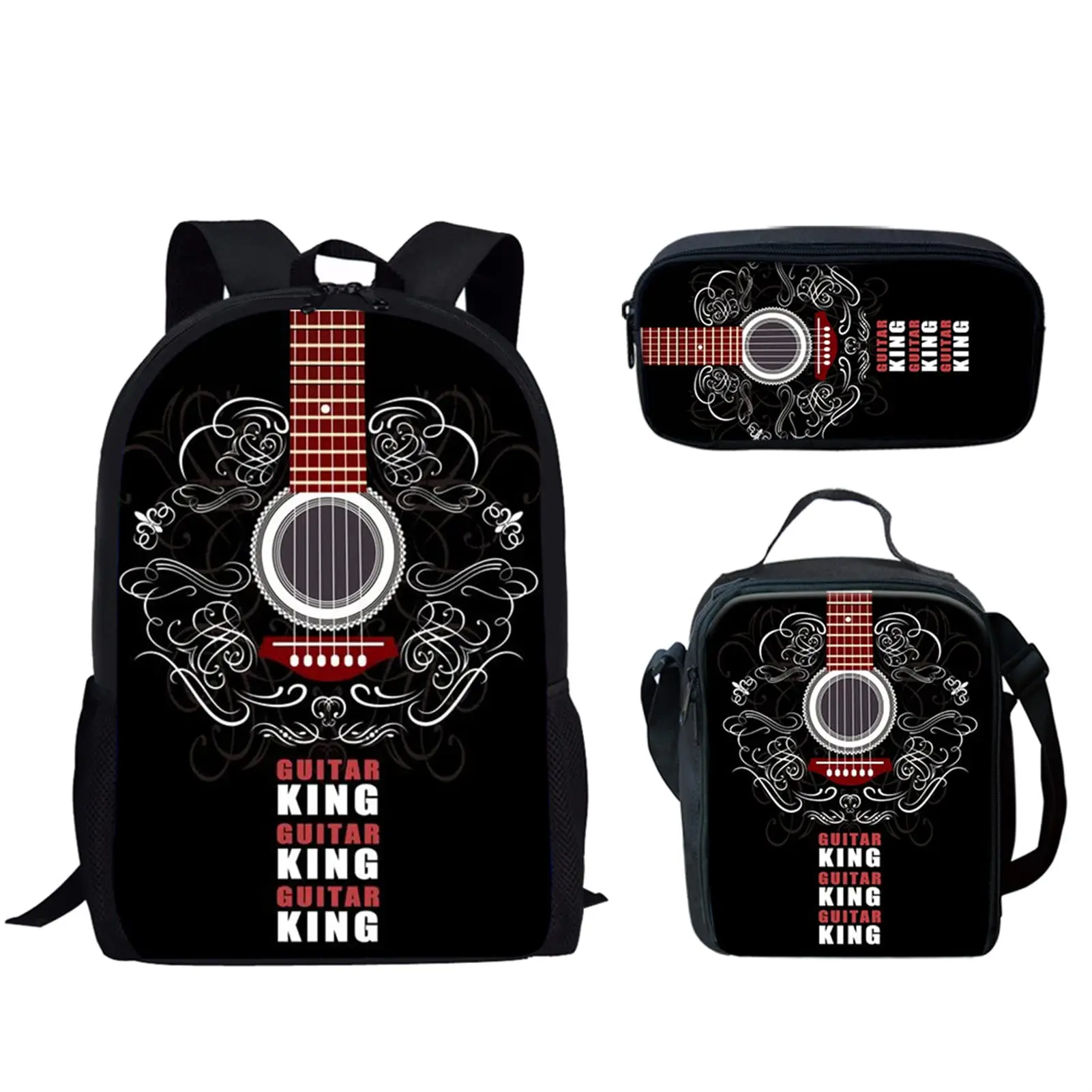 Mochilas escolares con estampado de guitarra de fuego para adolescentes, niños y niñas, mochila informal para estudiantes primarios, mochilas de gran capacidad, 3 juegos