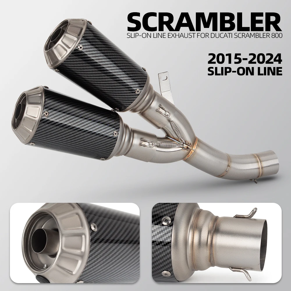 

Slip On For DUCATI Scrambler 800 Motorcycle Exhaust Escape System Double Hole Middle Link Pipe Connect Two 51mm Muffler