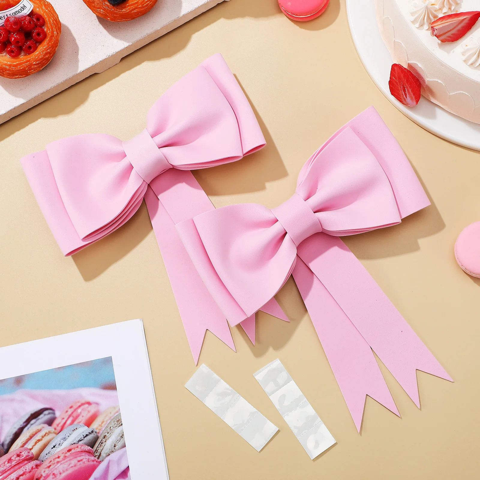 

2Pcs Lightweight Eva Bow Cake Toppers Cute Design for Birthday Cakes Coquette Decor Princess Theme Party Supplies