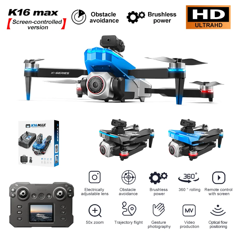 New K16 Max Screen Controlled Version Drone 8K HD Camera Brushless Motor Obstacle Avoidance Foldable Quadcopter Dron RC Toy Gift